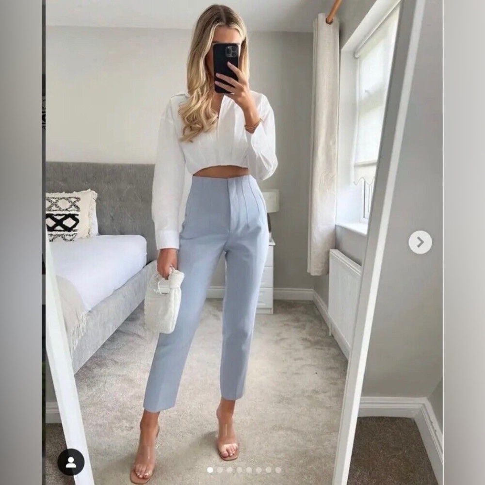 Zara Light Blue High-Waist Trousers